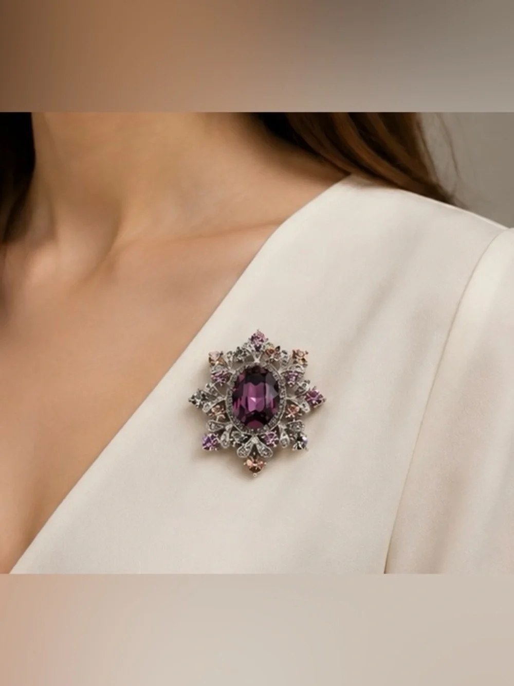 Vintage Purple Crystal Brooch | Rhinestone Floral Statement Pin | Elegant
